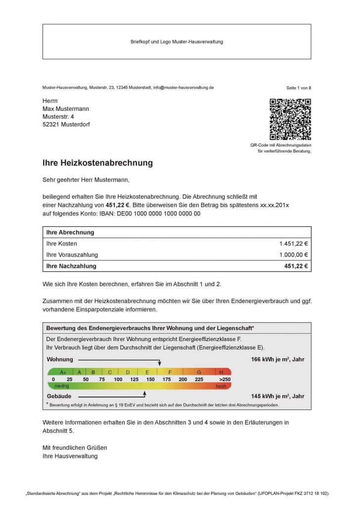 Musterheizkostenabrechnung - Muster des Bundesumweltministeriums